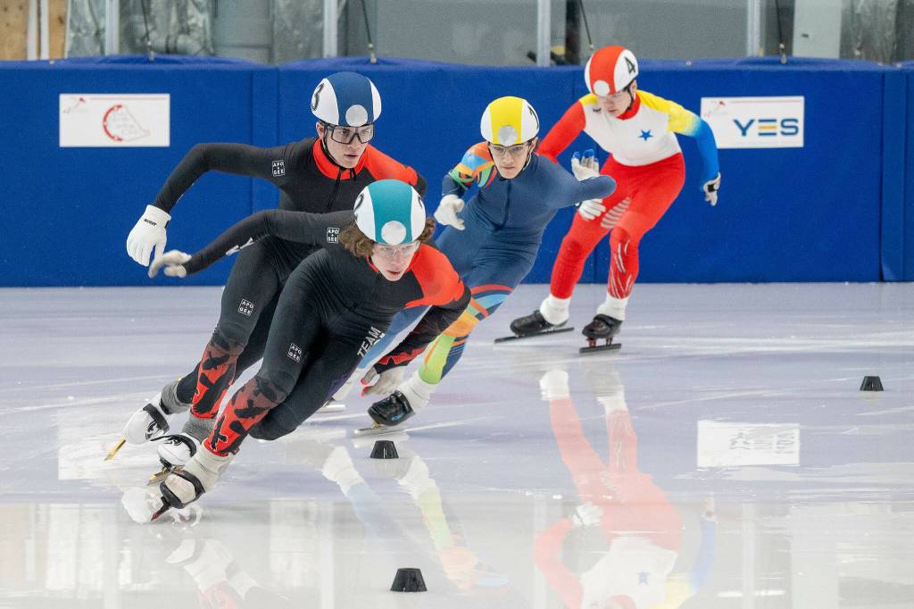 Skate like the wind. 
Speed skaters at the Arctic Winter Games this week tore up the track.
(Haley Ritchie photo)